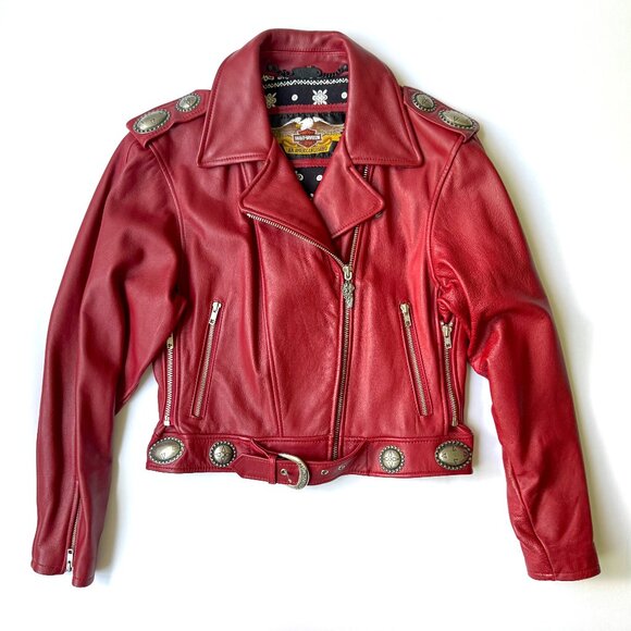 Vintage Harley Davidson 90s Womens Red Leather Jacket Sz M GUC Biker Motorcycle